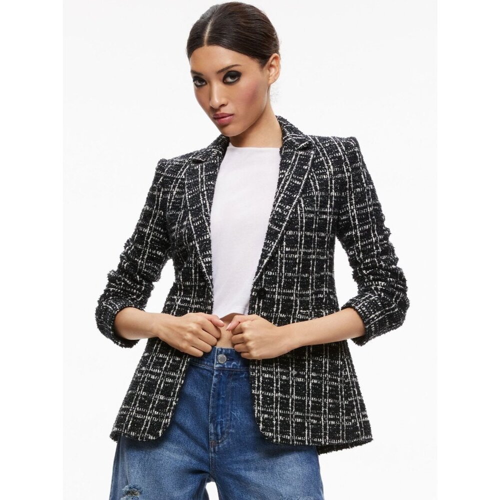 Alice + Olivia Macey Black White Fitted Blazer 8